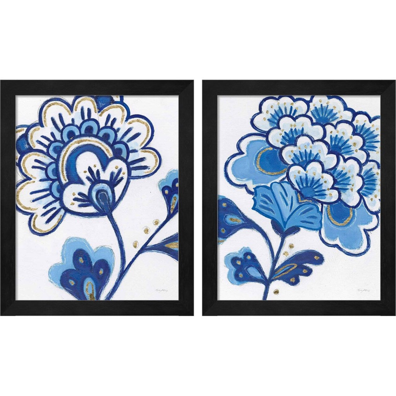 Flora Chinoiserie A by Emily Adams, 2 Piece Black Framed Art Set